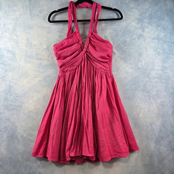 DO+BE Dresses & Skirts - Do+Be Pink Halter Mini Dress Ruched Smocked Back Pleated Summer Party Womens M